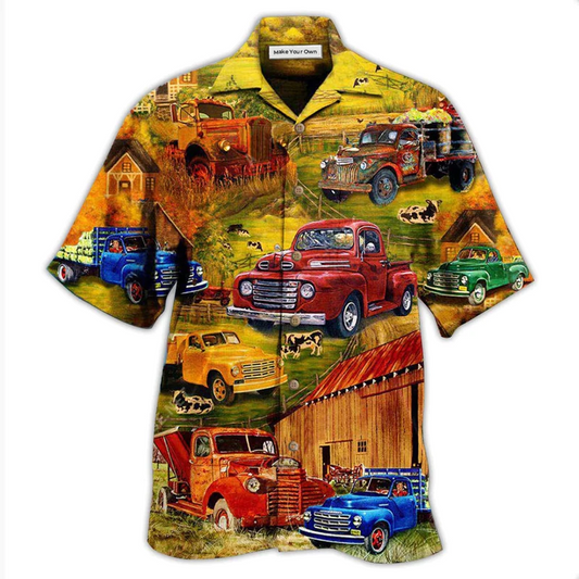 Truck Road Trip Pickup Village Hawaiian Shirt For Summer Events And Casual Outdoor Wear