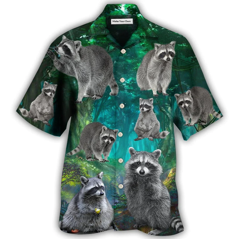 Green Raccoon Hawaiian Shirt For Resort Getaways And Comfortable Summer Activities