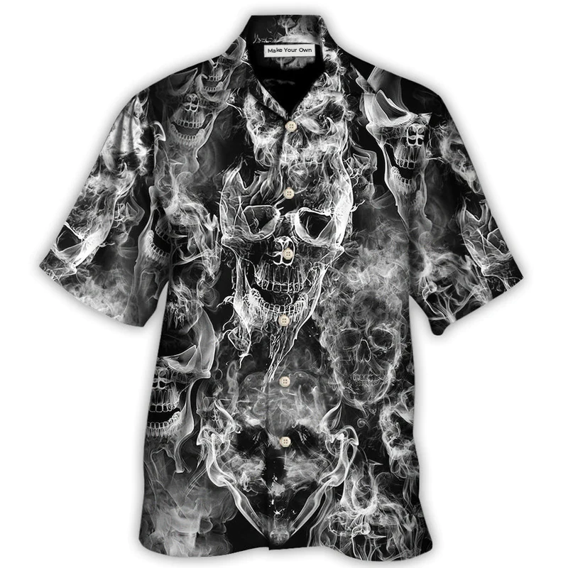 Skull Smoke Kill Hawaiian Shirt Pattern Detail For Vacation Travel And Daily Wear