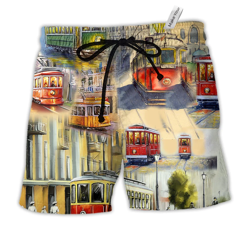 Train Love Our City Hawaiian Print Beach Shorts For Racing Fans And Beach Days