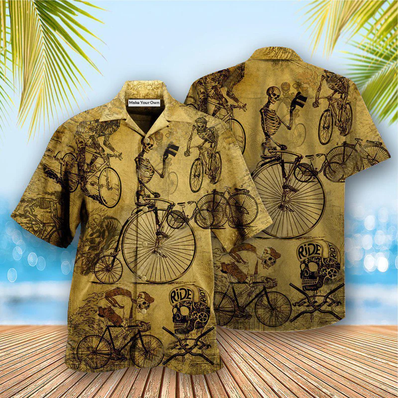 Vintage Bicycle And Skull Hawaiian Shirt With All Over Print For Warm Weather Adventures Parties And Daily Comfort