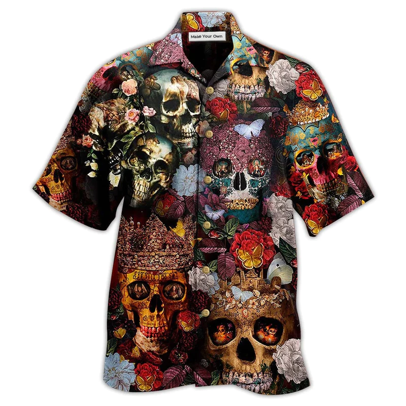 Floral Skull Queen Hawaiian Shirt Pattern Detail For Summer Holidays And Outdoor Fun