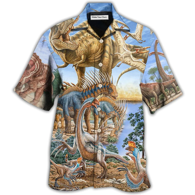 Dinosaur Hawaiian Shirt Pattern Detail For Summer Holidays And Outdoor Fun