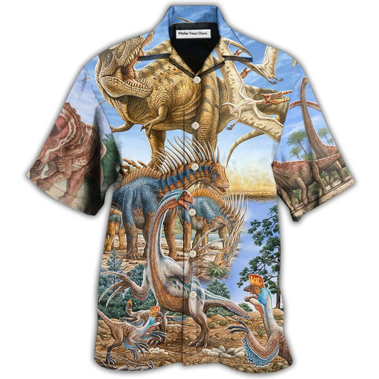 Dinosaur Hawaiian Shirt Pattern Detail For Summer Holidays And Outdoor Fun