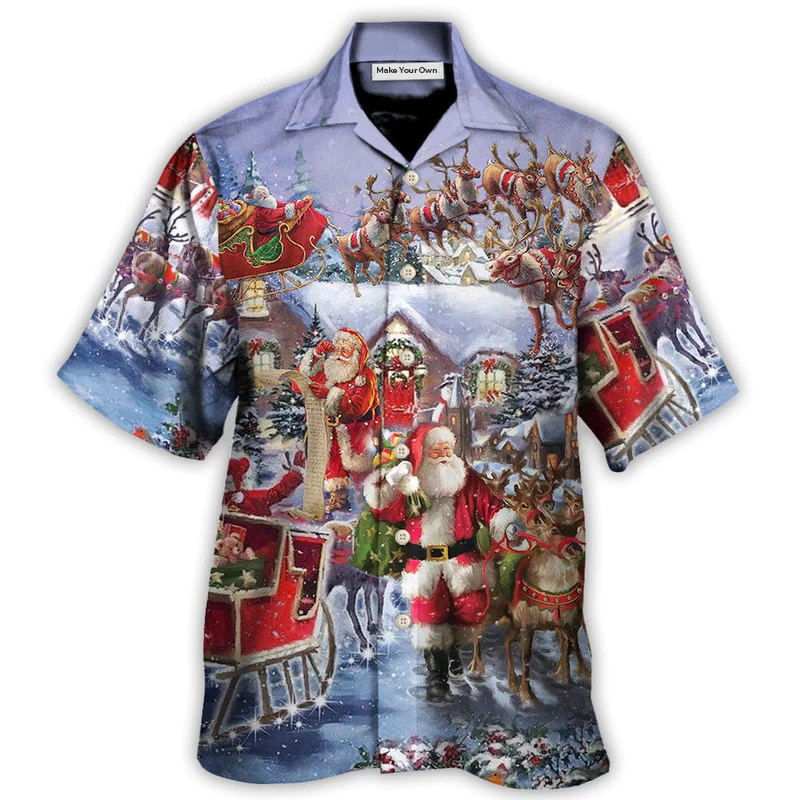 Christmas Santa Hawaiian Shirt Summer Design Detail For Vacation Style