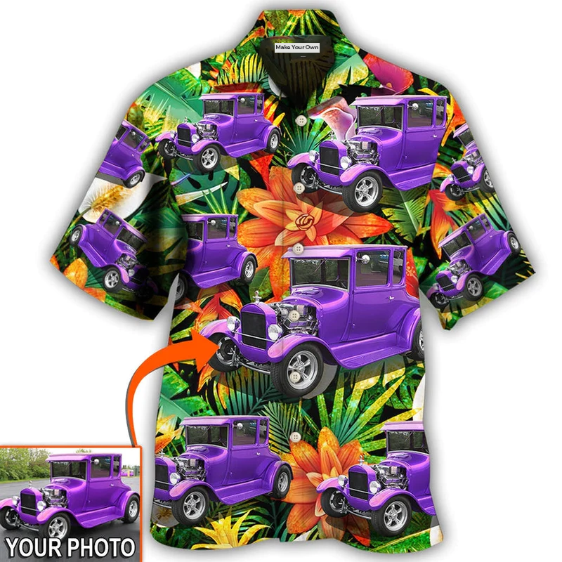 Tropical Floral Car Model Custom Photo Hawaiian Shirt Design View For Casual Summer Styling