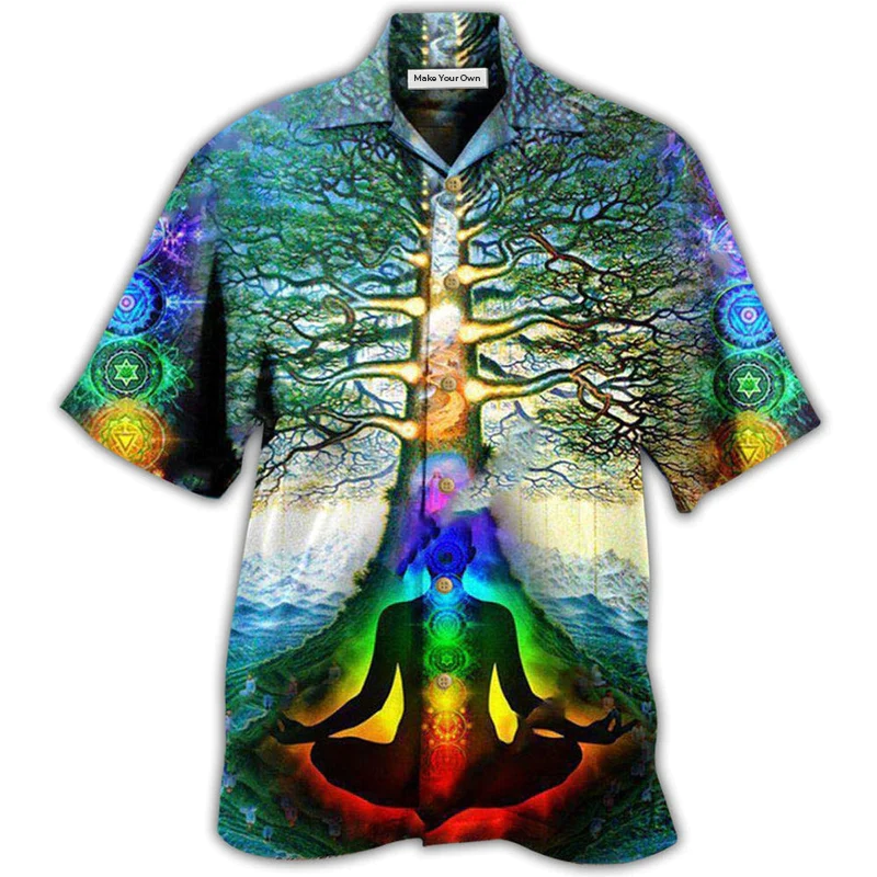 Yoga Peace Inside Tree Hawaiian Shirt Artwork Detail For Resort Trips And Outdoor Activities