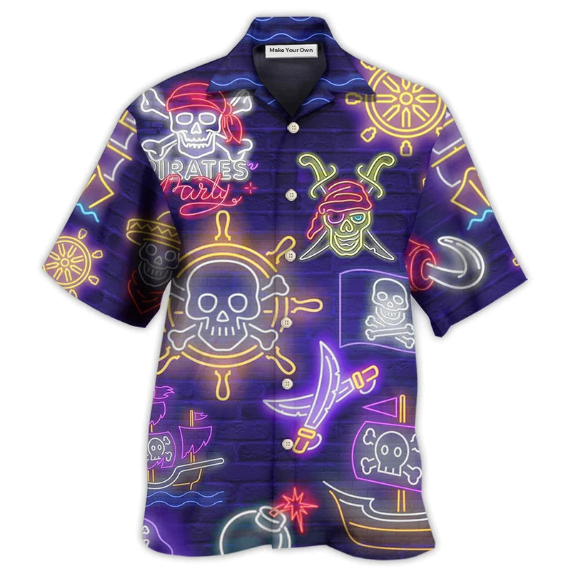 Nautical Pirate Captain Party Hawaiian Shirt Design Detail For Sunny Adventures And Casual Wear
