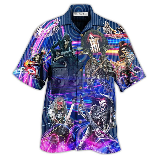 Purple Guitar Skull Music Hawaiian Shirt For Summer Events And Casual Outdoor Wear