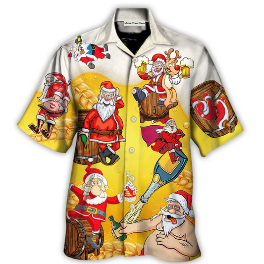 Christmas Santa Hawaiian Shirt Button Front Artwork For Island Holidays
