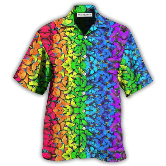 Colorful Rainbow Pride And Butterfly Hawaiian Shirt For Summer Travel Coastal Events And Thoughtful Gift Giving