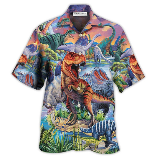 Dinosaur Big Amazing Hawaiian Shirt Pattern Detail For Summer Holidays And Outdoor Fun