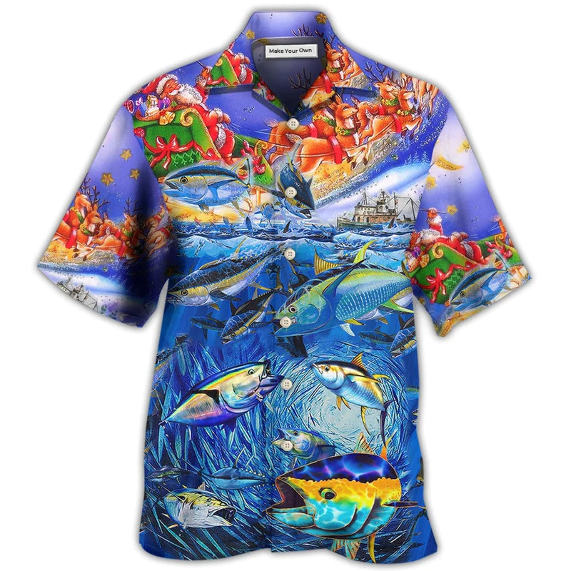 Festive Fishing Holiday Ocean Hawaiian Shirt For Resort Getaways And Comfortable Summer Activities