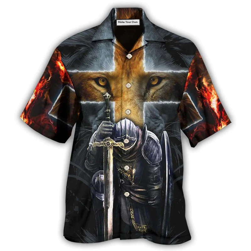 Christian Lion And Cross Hawaiian Shirt For Tropical Getaways Outdoor Fun And Everyday Wear