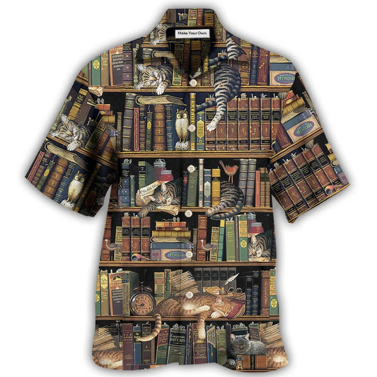 Vintage Cat Book Hawaiian Shirt For Summer Vacation And Beach Travel