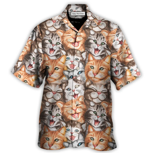 Cute Happy Funny Cat Little Hawaiian Shirt Artwork View For Weekend Travel And Beach Style