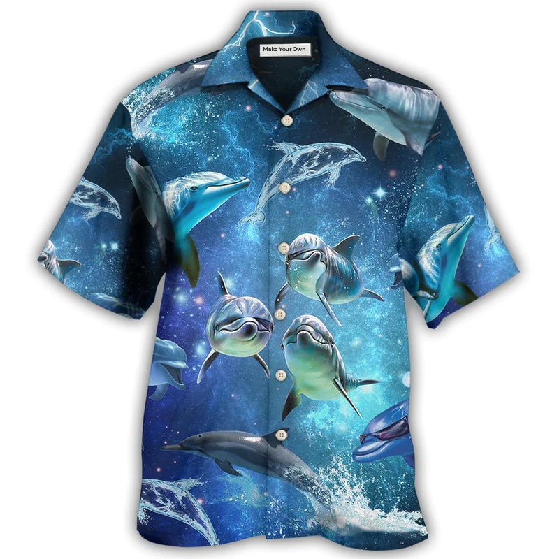 Dolphin Icy Winter Galaxy Hawaiian Shirt Design View For Resort Travel And Thoughtful Gifting