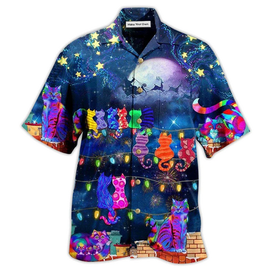 Cat Jolly Cats Roof Hawaiian Shirt Pattern Detail For Vacation Travel And Daily Wear