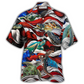 Turtle Independence Day Swimming American Flag Hawaiian Shirt Artwork Detail For Tropical Trips And Casual Outings