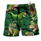 Dinosaur Loves Green Style Hawaiian Print Beach Shorts For Beach Days And Casual Travel