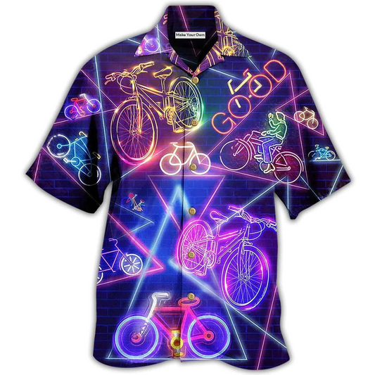 Neon Purple Bicycle Hawaiian Shirt For Summer Vacation And Beach Travel