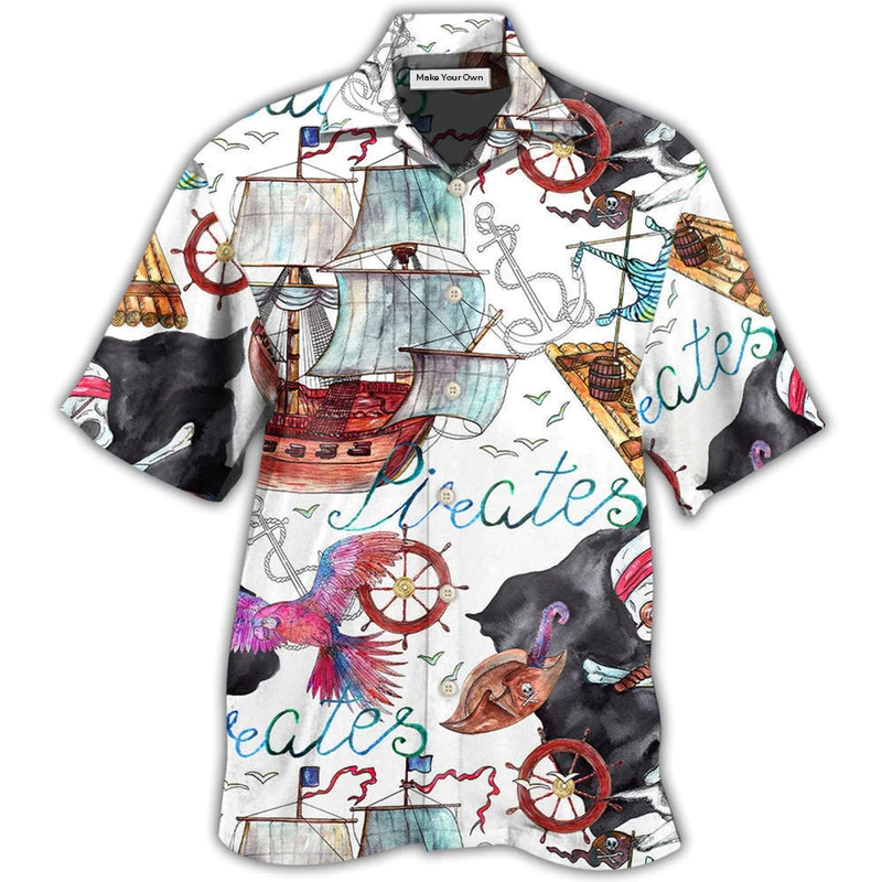 White Ship Nautical Pirate Anchor Hawaiian Shirt Design View For Resort Travel And Thoughtful Gifting