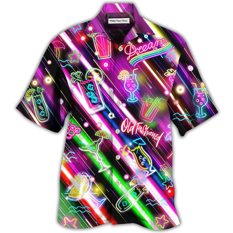 Happy Cocktail Old Fashioned Hour Stunning Hawaiian Shirt Pattern Detail For Vacation Travel And Daily Wear