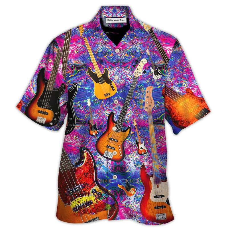 Purple Guitar Hawaiian Shirt For Beach Vacations Casual Parties And Warm Weather Style