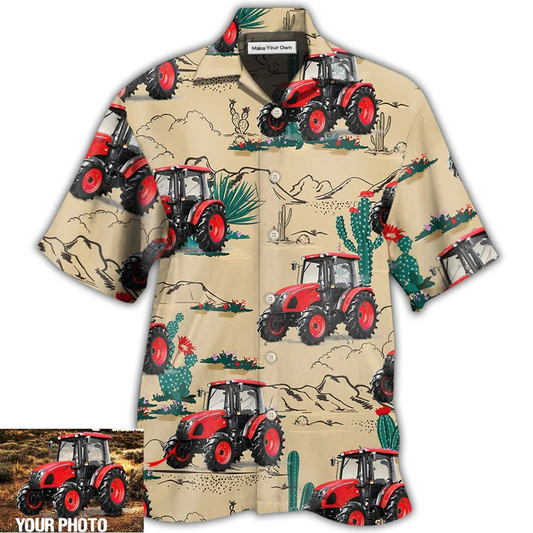 Tractor Desert Custom Photo Hawaiian Shirt For Summer Events And Casual Outdoor Wear