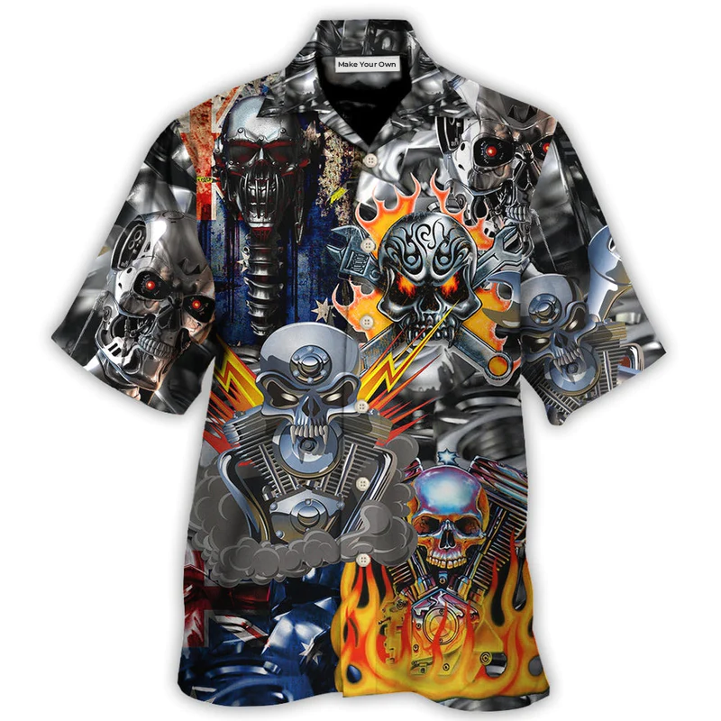 Australian Skull Engine Piston Hawaiian Shirt Artwork View For Coastal Travel