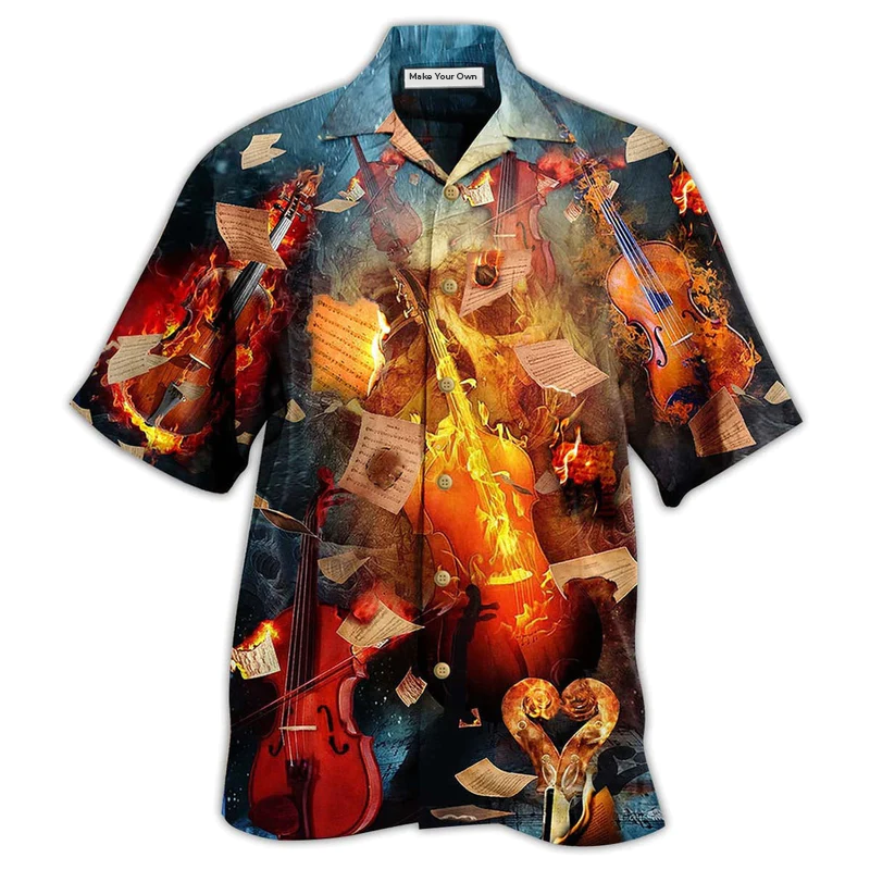 Flame Violin Hawaiian Shirt For Tropical Parties Vacation Travel And Casual Summer Style