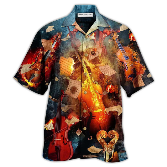 Flame Violin Hawaiian Shirt For Tropical Parties Vacation Travel And Casual Summer Style