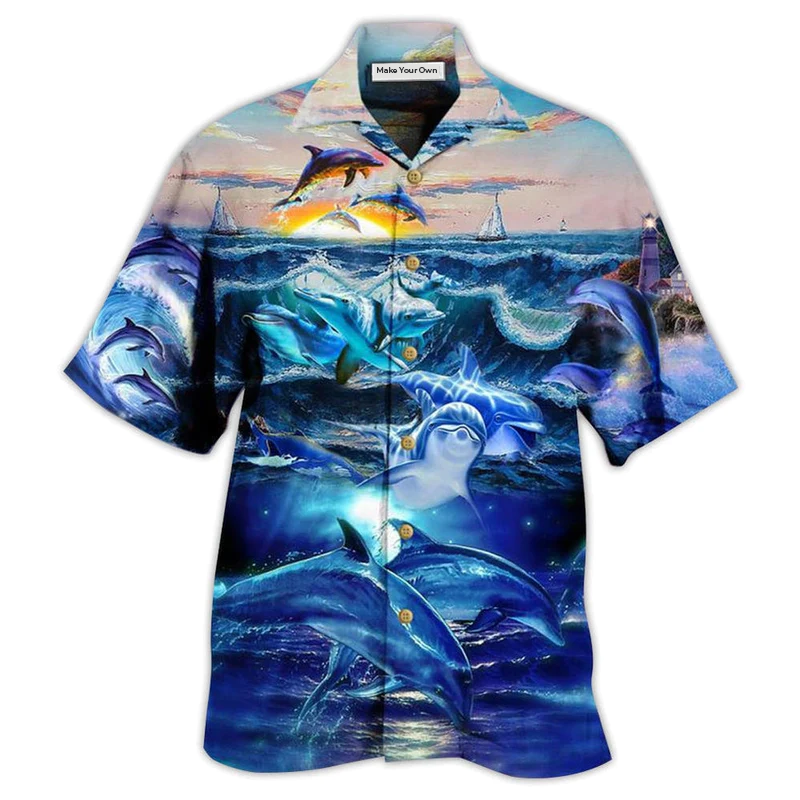 Dolphin Ocean Hawaiian Shirt Design Detail For Beach Days And Holiday Travel