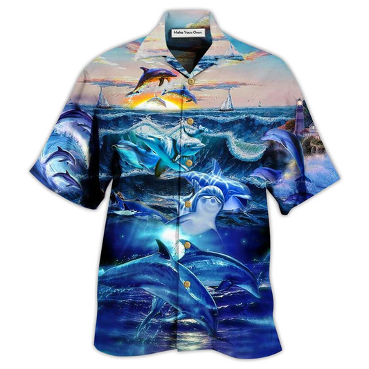 Dolphin Ocean Hawaiian Shirt Design Detail For Beach Days And Holiday Travel