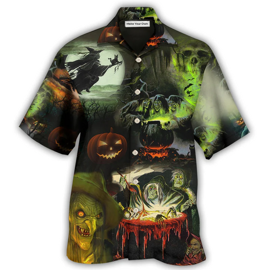 Halloween Witches Noticed Smoke Hawaiian Shirt Design Detail For Beach Days And Holiday Travel