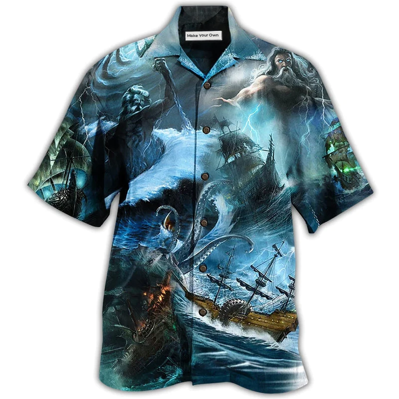 Greek Mythology Amazing Poisedon Hawaiian Shirt Artwork Detail For Resort Trips And Outdoor Activities