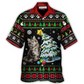 Funny Cat Wreck Tree Light Ugly Christmas Hawaiian Shirt Pattern Detail For Vacation Travel And Daily Wear