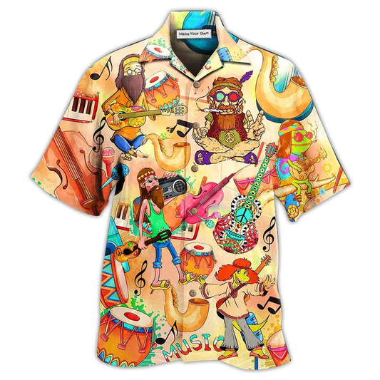 Bohemian Funny Music Hawaiian Shirt Design Detail For Sunny Adventures And Casual Wear