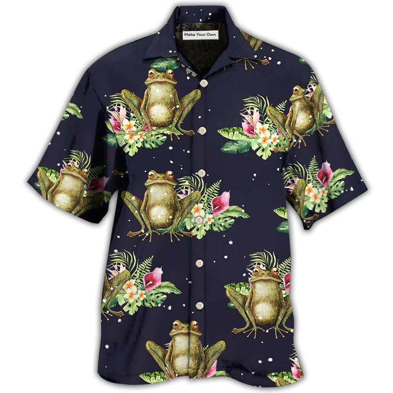Tropical Floral Frog Hawaiian Shirt For Island Trips Summer Gatherings And Comfortable Daily Wear