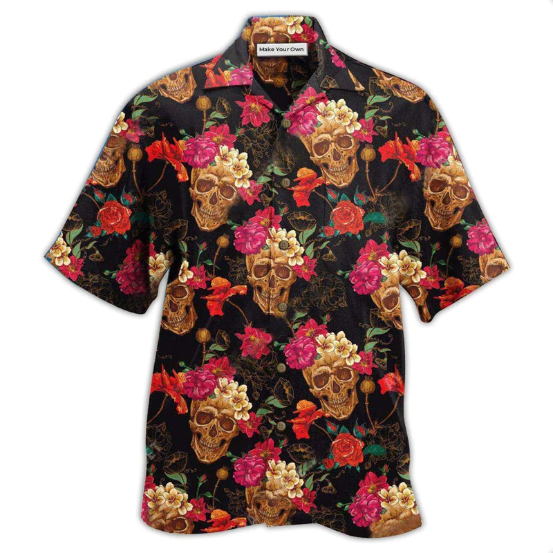 Floral Skull Hawaiian Shirt For Coastal Adventures Summer Events And Everyday Comfort