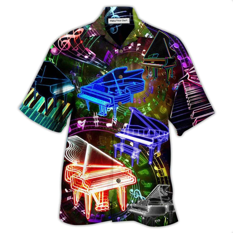 Piano Music Hawaiian Shirt Design Detail For Sunny Adventures And Casual Wear