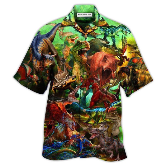 Dinosaur History Repeats Dinosaurs Survive Hawaiian Shirt Artwork View For Coastal Escapes And Resort Style