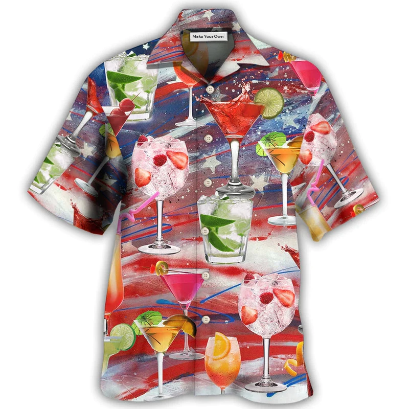 Cocktail Independence Day Drink Hawaiian Shirt For Summer Vacation And Beach Travel
