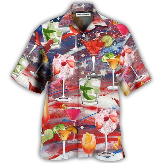 Cocktail Independence Day Drink Hawaiian Shirt For Summer Vacation And Beach Travel