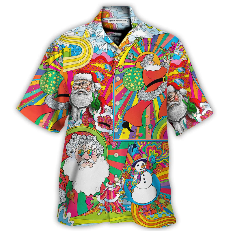 Festive Hippie Santa Christmas Hawaiian Shirt Creative Print View For Vacation Style