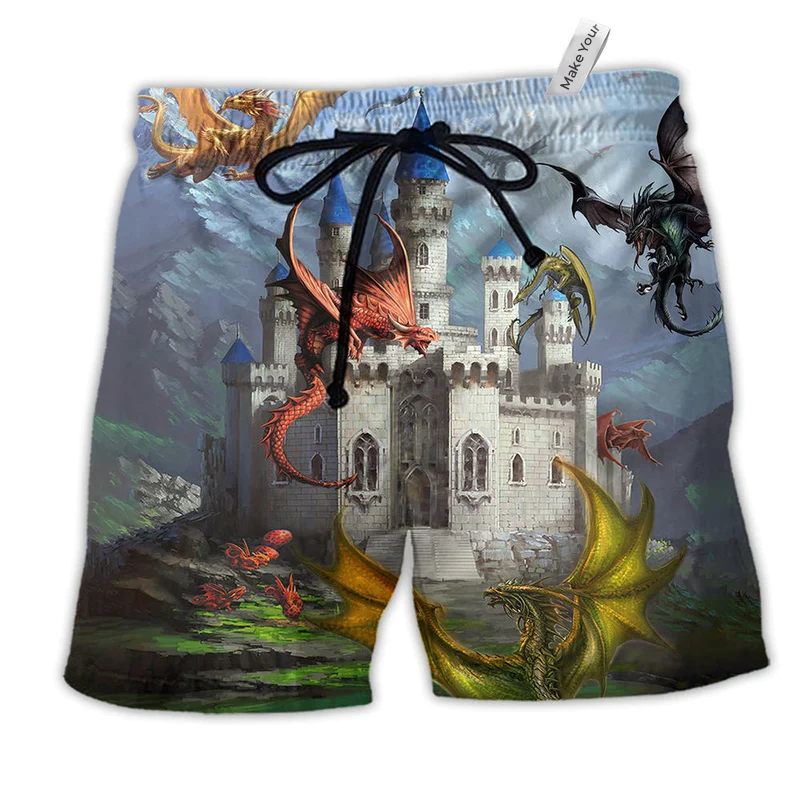 Dragon Love Life Clouded Sky Hawaiian Print Beach Shorts For Striking Resort Looks