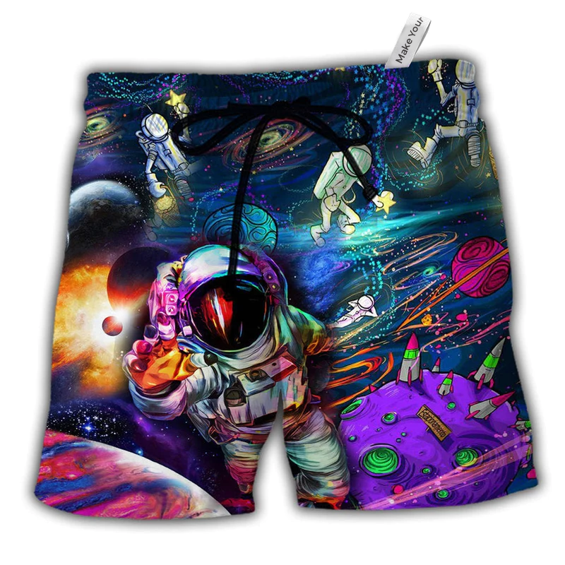 Astronaut Galaxy In The Galaxy Hawaiian Print Beach Shorts For Striking Resort Looks