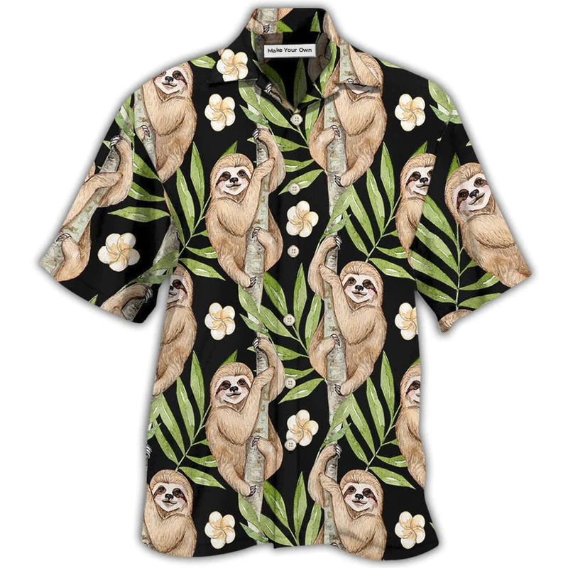 Tropical Floral Sloth Hawaiian Shirt For Summer Events Coastal Travel And Comfortable Styling