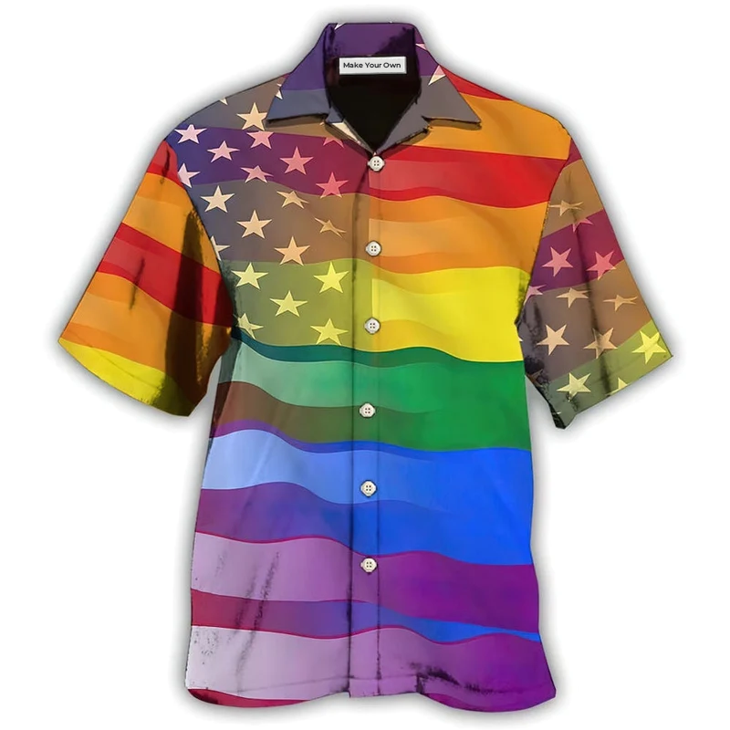 Patriotic Peace Rainbow Pride Hawaiian Shirt For Summer Events Coastal Travel And Comfortable Styling