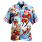 Festive Blue Christmas Skiing Hawaiian Shirt Artwork View For Weekend Travel And Beach Style